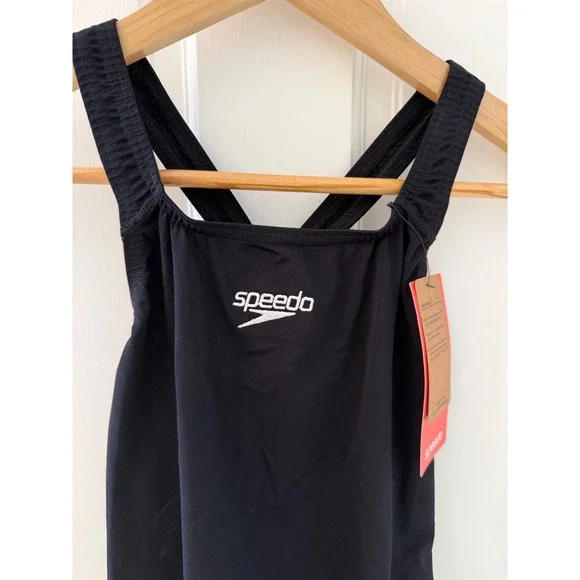 Speedo Endurance+ Medalist One Piece Swimsuit Black Women US 6 8-134710001 NWT - Picture 2 of 8